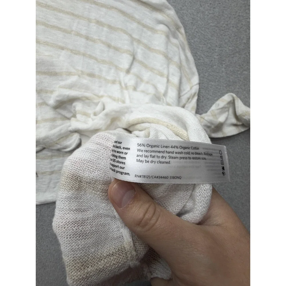 Eileen Fisher Sweater Womens Large White Linen Cotton Stripe Boatneck Knit